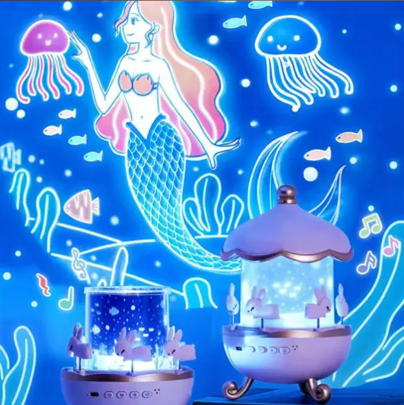 Bunny Carousel Night Light Projector – Rotating LED Star Projection Lamp for Kids Room & Magical Nursery Decor Rotatable Rabbit Night Lamp